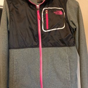 Grey and Pink North Face Fleece Jacket